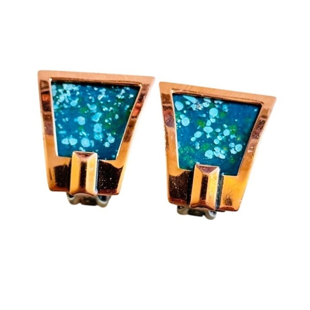 Matisse Renoir Clip Enamel MOD Earrings VTG Signed Chunky Retro Copper MCM 60s